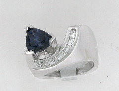 14k White Gold Blue Sapphire Center Stone Diamond Channel Set Solitaire Ring 2.38 Ctw 