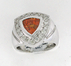 14k White Gold Mandarian Garnet Bezel Set Diamond Solitaire Ring 2.71 Ctw 