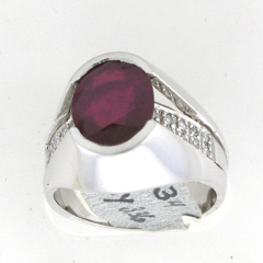 14k White Gold Ruby Center Stone Bezel Set Diamond Ring 3.70 Ctw 