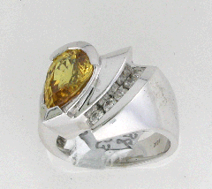 14k White Gold Yellow Sapphire Bezel Set Cahnnel Set Diamond Solitaire Ring 3.41 Ctw 