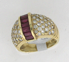 14k Yello Gold Row of Rubies Diamond Ring 2.97 Ctw 