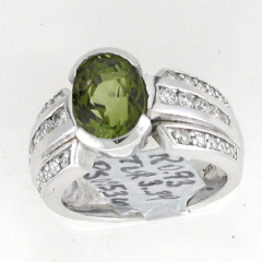 14k White Gold Green Tourmaline Bezel Set Channel Set Diamond Ring 4.27 Ctw 