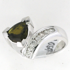 14k White Gold Green Tourmaline Bezel Set Channel Set Diamond Solitaire Ring 3.94 Ctw 