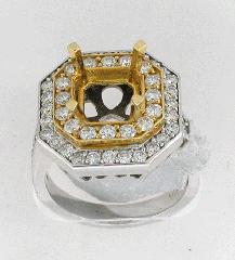 14k Two Tone Semi Mount Double Halo Diamond Ring 1.52 Ctw 