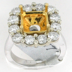 14k Two Tone Semi Mound Diamond Halo Ring 2.17 Ctw 