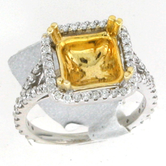 14k Two Tone Diamond Halo Split Shank Ring 0.82 Ctw 