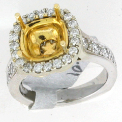 14k Two Tone Semi Mount Diamond Halo Ring 1.01 Ctw