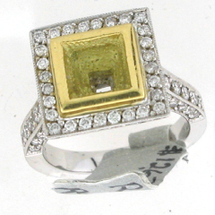 14k Two Tone Semi Mount Diamond Halo Ring 1.39 Ctw