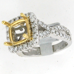 14k Two Tone Diamond Halo Twisted Shank Ring 1.18 Ctw 