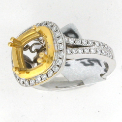 18k Two Tone Diamond Halo Split Shank Ring 0.75 Ctw 