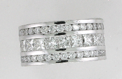 18k White Gold Men's Round and Princess Diamond Cut Channel Set Band 12.78 Ctw 