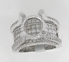 14k White Gold Semi Mount Princess Cut Invisible Set Micro Pave Catherdral Ring 3.02 Ctw 