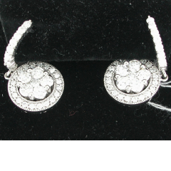 14k White Gold Diamond Cluster Hoop Dangling Earrings 3.49 Ctw