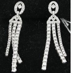 14k White Gold Three Bar Princess Cut Stone Diamond Chandiler Screwback Dangling Earrings 4.47 Ctw 