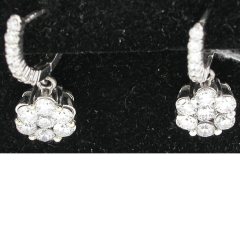 14k White Gold Diamond Cluster Hoop Dangling Earrings 4.06 Ctw 