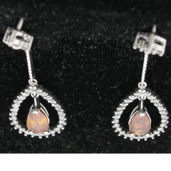 14k White Gold Fancy Cognac Diamond Pear Stone Screwback Dangling Earrings 2.94 Ctw 