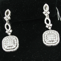 14k White Gold Double Halo Cluster Diamond Leverback Dangling Earrings 2.16 Ctw 