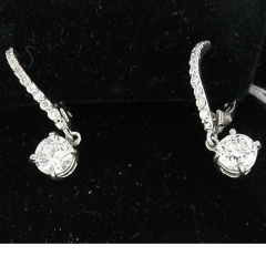 14k White Gold Round Cut Center Stone Leverback Dangling Earrings 2.49 Ctw 