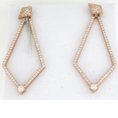 14k Rose Gold Diamond Pushback Dangling Earrings 1.62 Ctw 