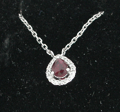 14k White Gold 16" Ruby Pear Shape Diamond Halo Pendant with Chain 0.68 Ctw 