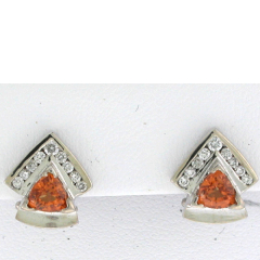 14k White Gold Orange Sapphire Center Stone Omegaback Diamond Earrings 1.33 Ctw 
