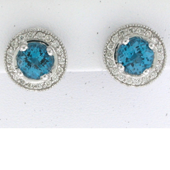 14k White Gold Blue Topaz Center Stone Diamond Halo Stud Earrings 5.22 Ctw 