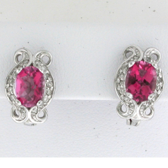 14k White Pink Tourmaline Center Stone Leverback Diamond Earrings 3.25 Ctw 