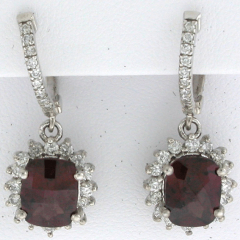 14k White Gold Checkerboard Rhodolite Diamond Halo Leverback Earrings 6.29 Ctw 