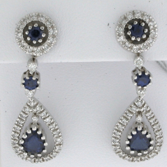14k White Gold Blue Sapphire Center Stone Diamond Halo Screwback Earrings 3.31 Ctw 