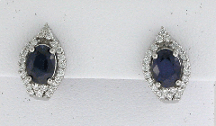 14k White Gold Blue Sapphire Cneter Stone Leverback Diamond Earrings 2.00 Ctw 