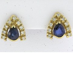 14k Yellow Gold Blue Sapphire Center Stone Screwback Diamond Earrings 2.77 Ctw 