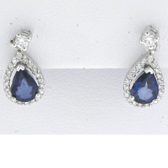 14k White Gold Blue Sapphire Center Stone Diamond Halo Screwback Earrings 1.81 Ctw 