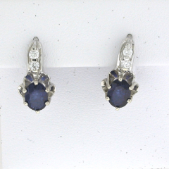 14k White Gold Blue Sapphire Center Stone Leverback Diamond Earrings 1.71 Ctw 