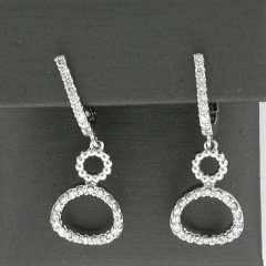 14k White Gold Round Cut Diamonds Dangling Leverback Earrings 0.48 Ctw 