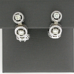 14k White Gold Round Cut Diamonds Screwback Dangling Earrings 0.75 Ctw 