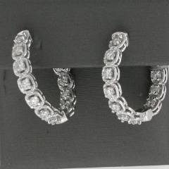 14k White Gold Round Cut Diamonds Hoop Earrings 0.95 Ctw 