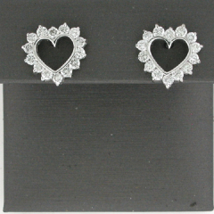 14k White Gold Hear Shape Round Cut Diamonds Screwback Earrings 0.70 Ctw 