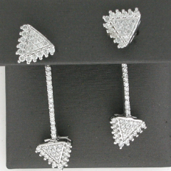 14k White Gold Round Cut Diamonds Dangling Screwback Earrings 1.04 Ctw