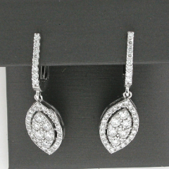 14k White Gold Round Cut Diamonds Halo Leverback Dangling Earrings 1.42 Ctw 