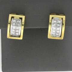 14k Two Tone Princess Invisible Set Diamond Dangling Leverback Earrings 0.92 Ctw 