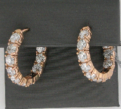 14k Rose Cut Diamonds Hoop Earrings 3.90 Ctw 