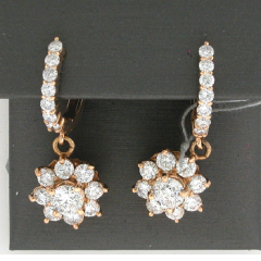 14k Rose Gold Round Cut Center Diamond Halo Dangling Leverback Earrings 3.43 Ctw 
