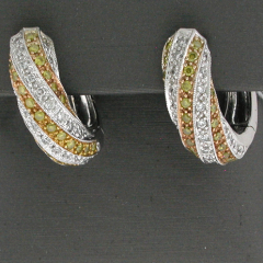 18k Two Tone White and Yellow Diamond Stones Hoop Earrings 1.00 Ctw 