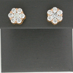 14k Rose Gold Round Cut Center Stone Cluster Diamonds Screwback Stud Earrings 1.30 Ctw 