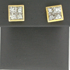 14k Yellow Gold Princess Invisible Diamond Set Screwback Stud Earrings 1.73 Ctw 