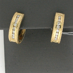 14k Yellow Gold Round Cut Diamonds Channel Set Hoop Earrings 0.28 Ctw 