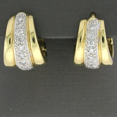 14k Two Tone Round Cut Diamonds Hoop Earrings 0.42 Ctw 