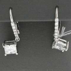14k White Gold Princess Cut Center Stone Diamond Danging Leverback Earrings 2.05 Ctw 