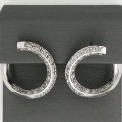 14k White Gold Round Cut Diamonds Hoop Leverback Earrings 0.89 Ctw 