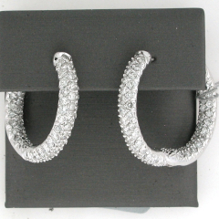 18k White Gold Round Cut Diamonds Hoop Earrings 2.10 Ctw